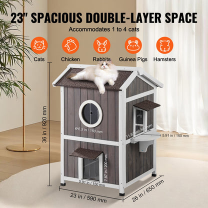 Outdoor Cat House 2-våningars vilda katthem i trä med tak- och dörrklaffar