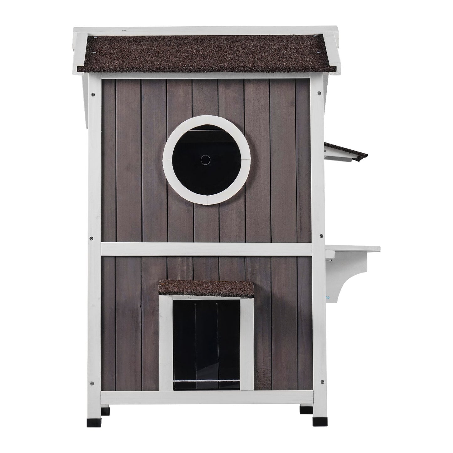 Outdoor Cat House 2-våningars vilda katthem i trä med tak- och dörrklaffar