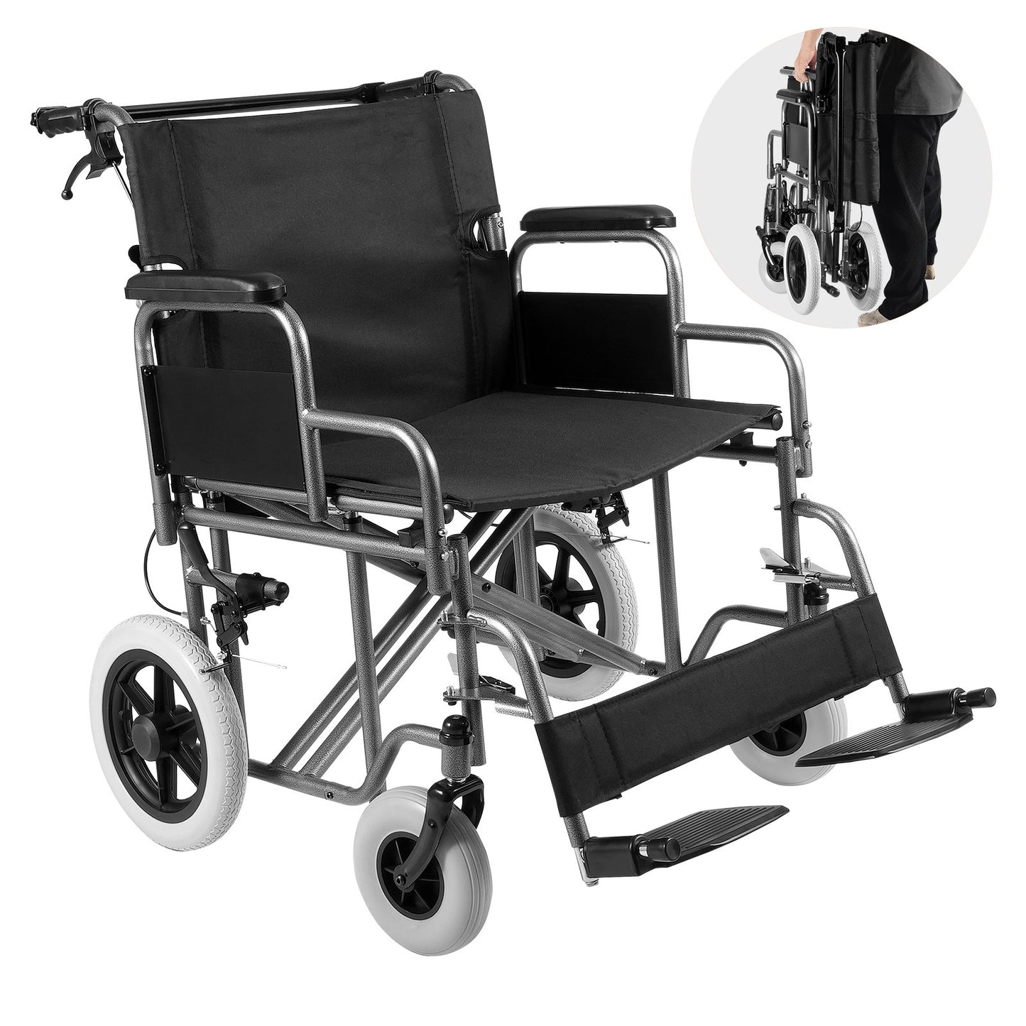 Rullstol Stål Transportstol Vikbar rullstol 24-in W Säte 300lbs