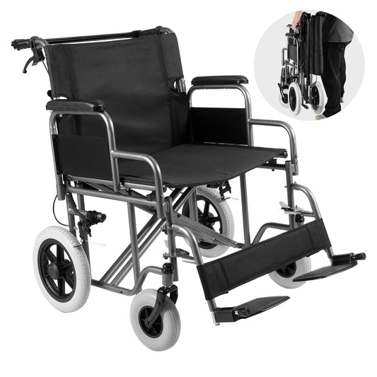 Rullstol Stål Transportstol Vikbar rullstol 24-in W Säte 300lbs