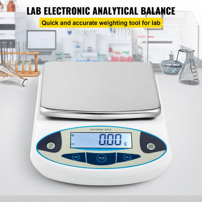 Analytisk balans, 5000g x 0,01g noggrannhetslabbvåg, högprecision elektronisk analytisk balans, 13 enheter konvertering, räknefunktion, LCD-skärm, för labbuniversitetssmycken (5000g, 0,01g)