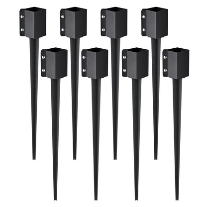 Staketstolpe Ankare Ground Spike, 8-pack 36 x 4 x 4 tum Ytterdiameter (Inre diameter 3,5 x3,5 tum), metall svart pulverlackerad stolpstake mark, för brevlåda däck trädgård räcke