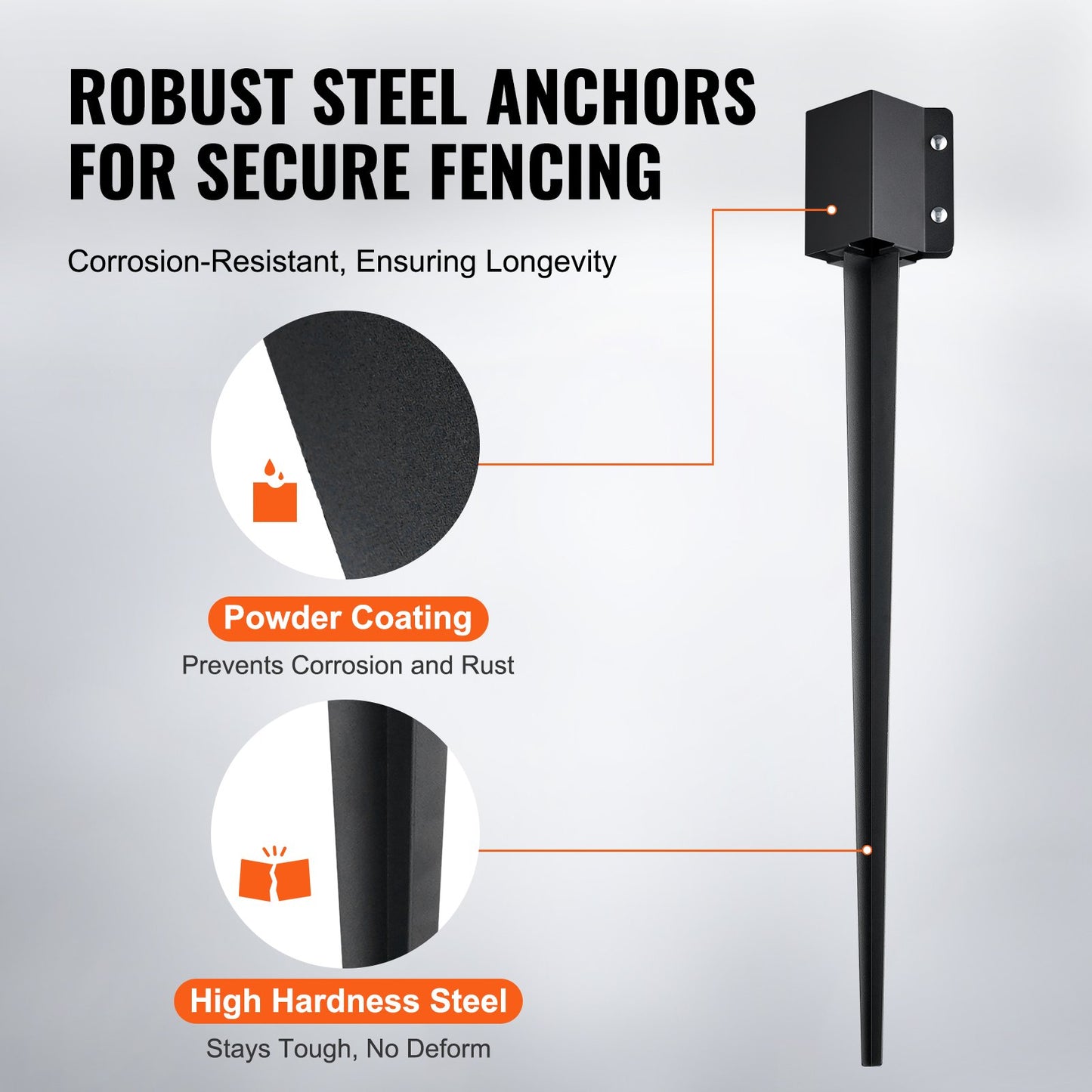 Staketstolpe Ankare Ground Spike, 4-pack 36 x 4 x 4 tum Ytterdiameter (Inre diameter 3,5 x3,5 tum), metall svart pulverlackerad stolpstake mark, för brevlådedäck trädgårdsräcke