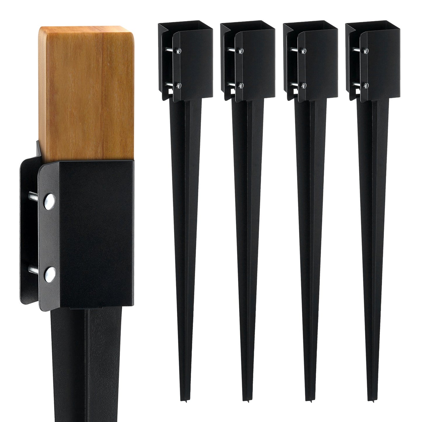 Staketstolpe Ankare Ground Spike, 4-pack 36 x 4 x 4 tum Ytterdiameter (Inre diameter 3,5 x3,5 tum), metall svart pulverlackerad stolpstake mark, för brevlådedäck trädgårdsräcke
