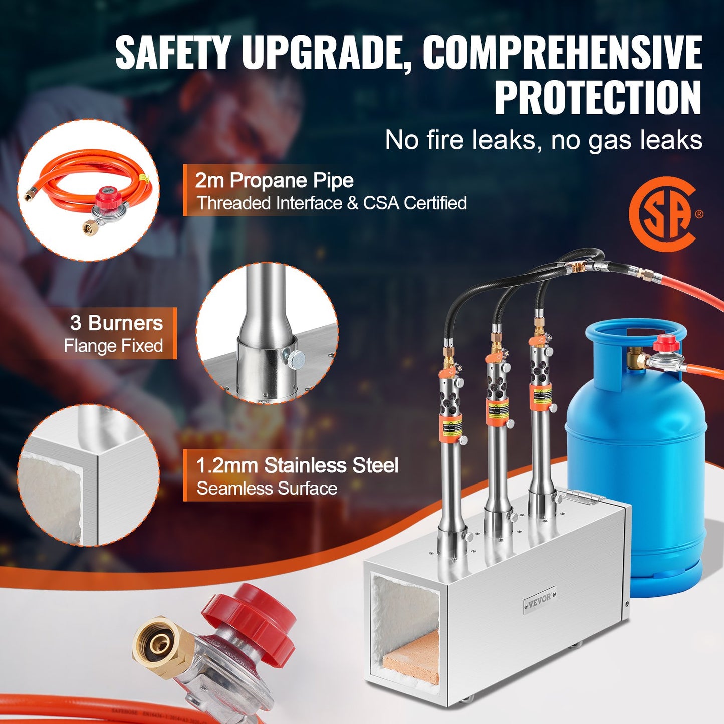 Portable Propane Forge 3 Brännare hovslagare Forge 2600℉ Kniv Metall Fyrkant