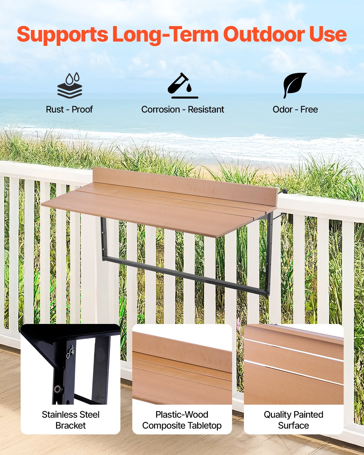 Balcony Hanging Table 15 x 39 Inch Patio Railing Bar Table Adjustable