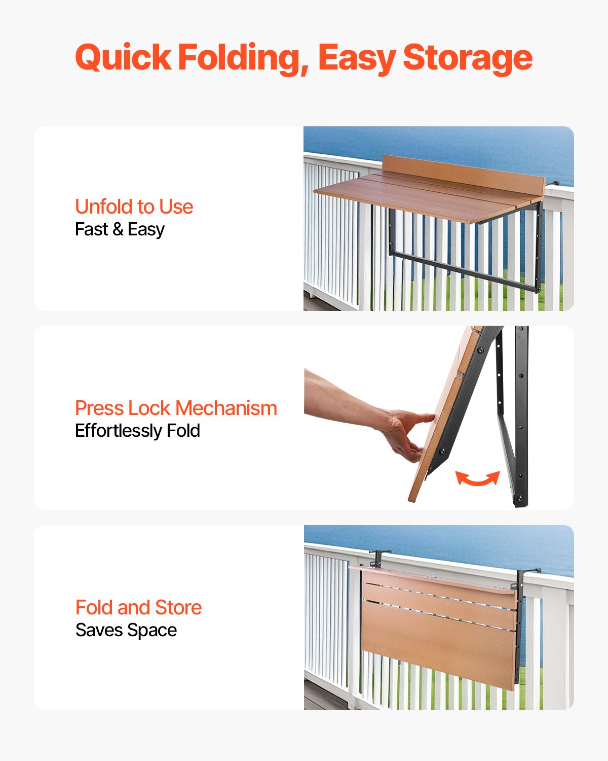 Balcony Hanging Table 15 x 39 Inch Patio Railing Bar Table Adjustable