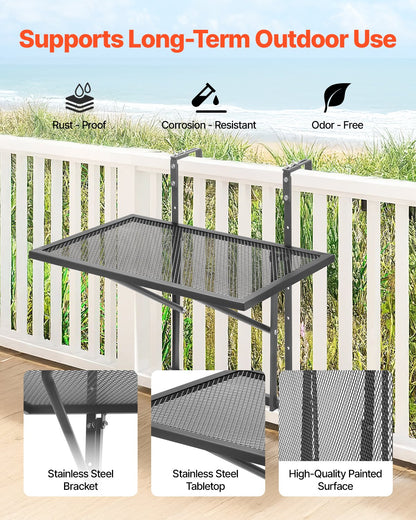 Balcony hanging table 19 x 24 in metal patio railing table adjustable