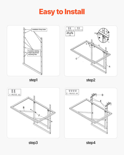 Balcony hanging table 19 x 24 in metal patio railing table adjustable