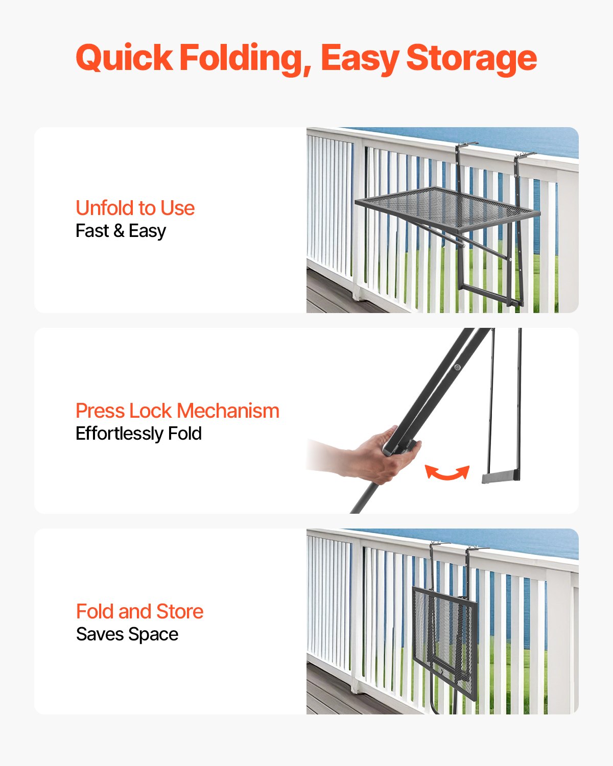 Balcony hanging table 19 x 24 in metal patio railing table adjustable