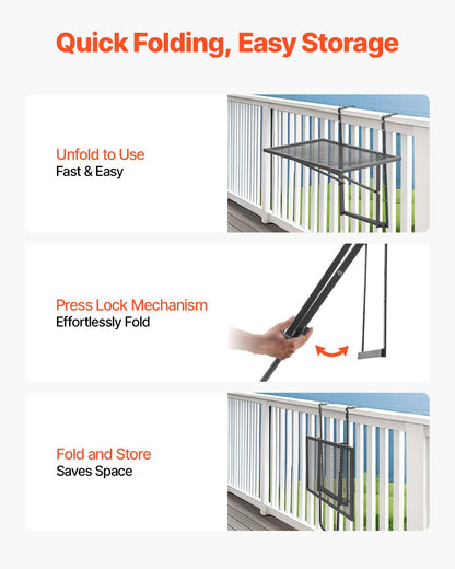 Balcony hanging table 19 x 24 in metal patio railing table adjustable