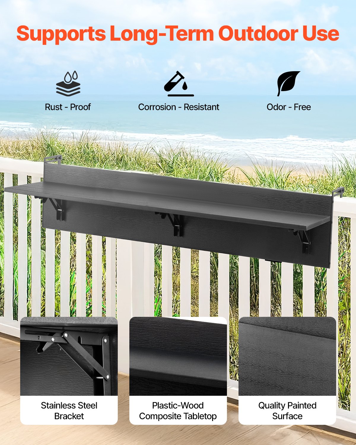Balcony Hanging Table 12 x 48 Inch Patio Railing Bar Table Foldable