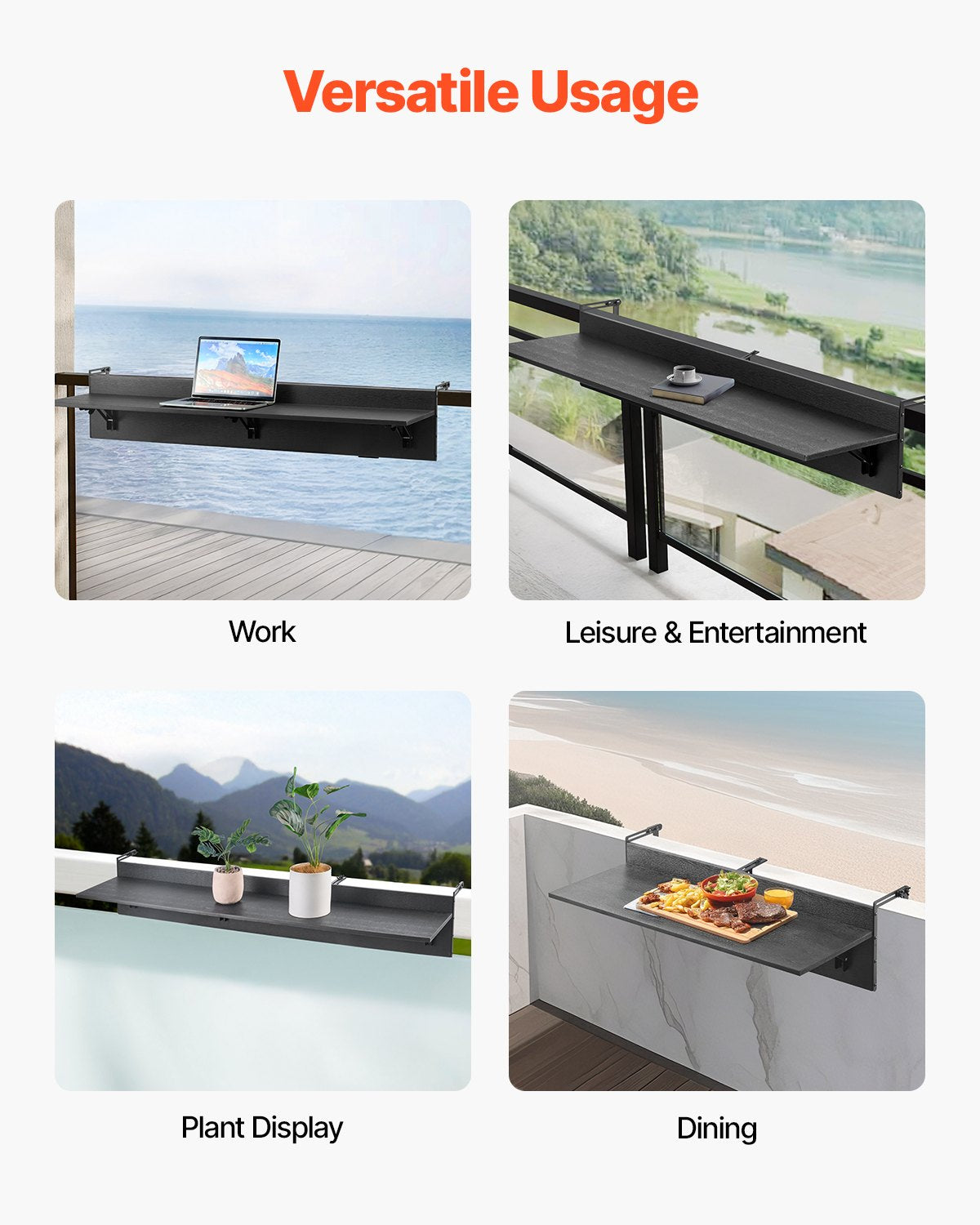 Balcony Hanging Table 12 x 48 Inch Patio Railing Bar Table Foldable