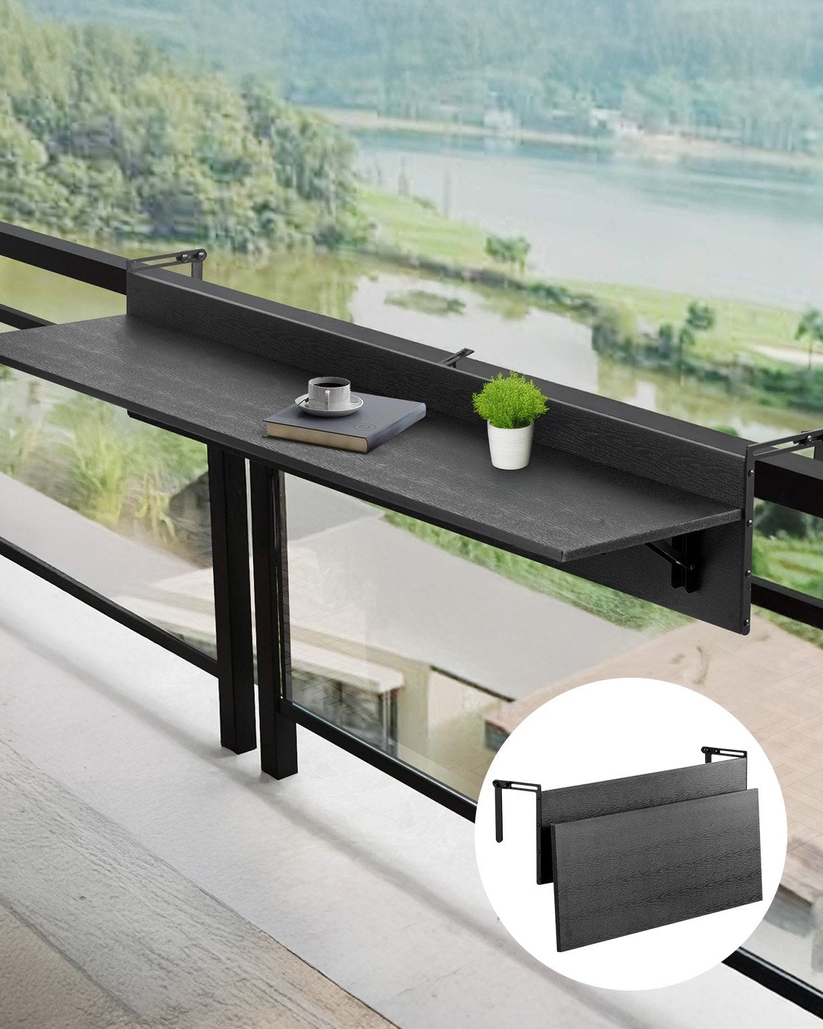 Balcony Hanging Table 12 x 48 Inch Patio Railing Bar Table Foldable