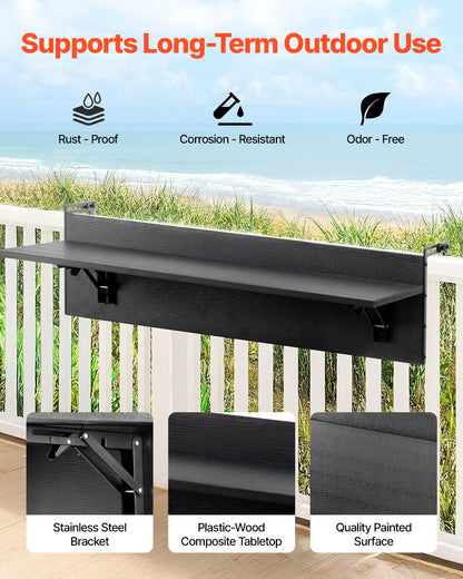 Balkonghängande bord 12 x 32 tum Uteplatsräcke Barbord Fällbart