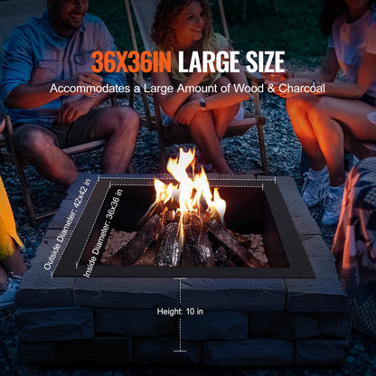 Fire Pit Ring fyrkantig 42x42 i yttre stålfoder DIY Campfire Ring Firepit