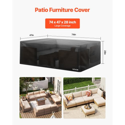 Patio Furniture Cover, 420D, Waterproof, Table, Chairs, Sofa, 74x47 inches