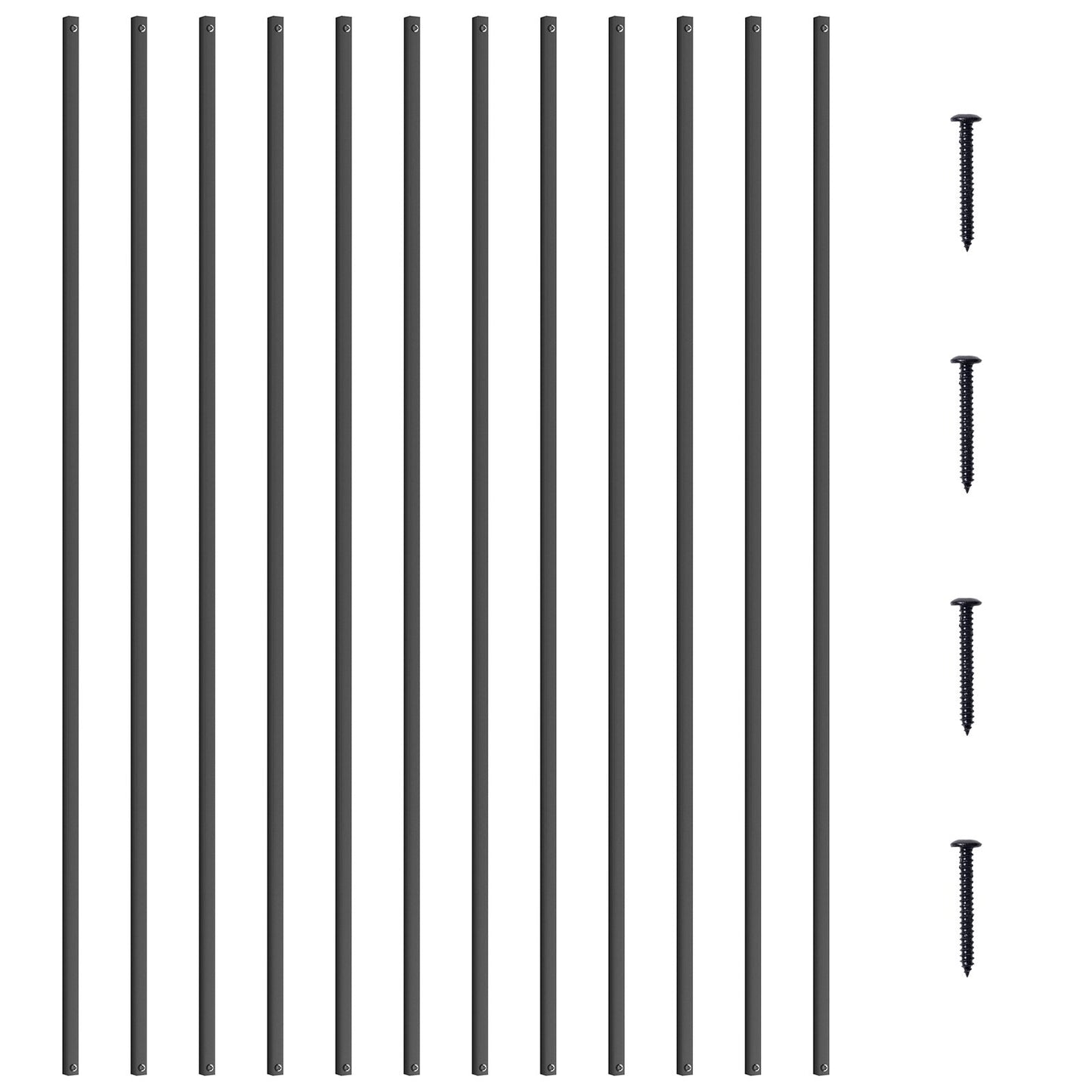 Staircase Metal Balusters, 44'' x 0.5'' Square Aluminum Alloy Decorative Railing Spindles, 31-Pack Deck Baluster with Screws, Classic Hollow Straight Deck Railing Satin Black Powder Coated