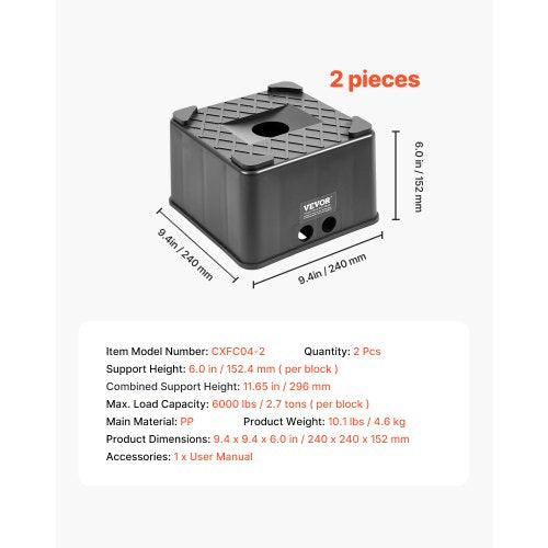 Domkraftblock 2 st 6" höga 6000lbs husbilsnivåblock för 5:e hjul |  EU