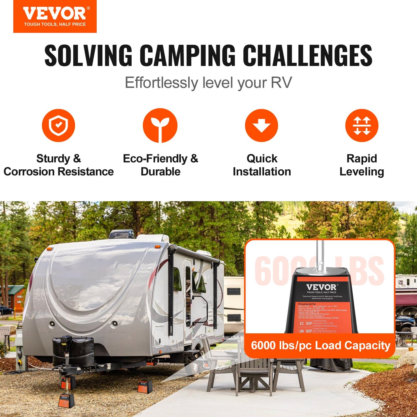 Trailer Jack Block, 6000 lbs Capacity per RV Leveling Block, High Quality Polypropylene RV Camper Stabilizer Blocks, RV Travel Accessories Use for All Heavy Duty Jack, Post, Foot, 5th Wheel, 4-Pack