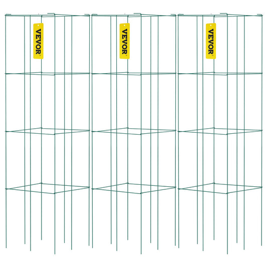 Tomatburar, 14,6\" x 14,6\" x 39,4\", 3-pack Tomatburar för trädgård, fyrkantiga växtstödburar Kraftiga, gröna PVC-belagda ståltomattorn för klättring i grönsaker, växter, blommor, frukt