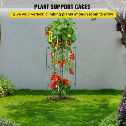Tomato Cages, 14.6" x 14.6" x 39.4", 6-Pack Square Plant Support Cages, Green PVC Coated Steel Tomato Towers for Climbing Vegetables, Plants, Flowers, Fruits