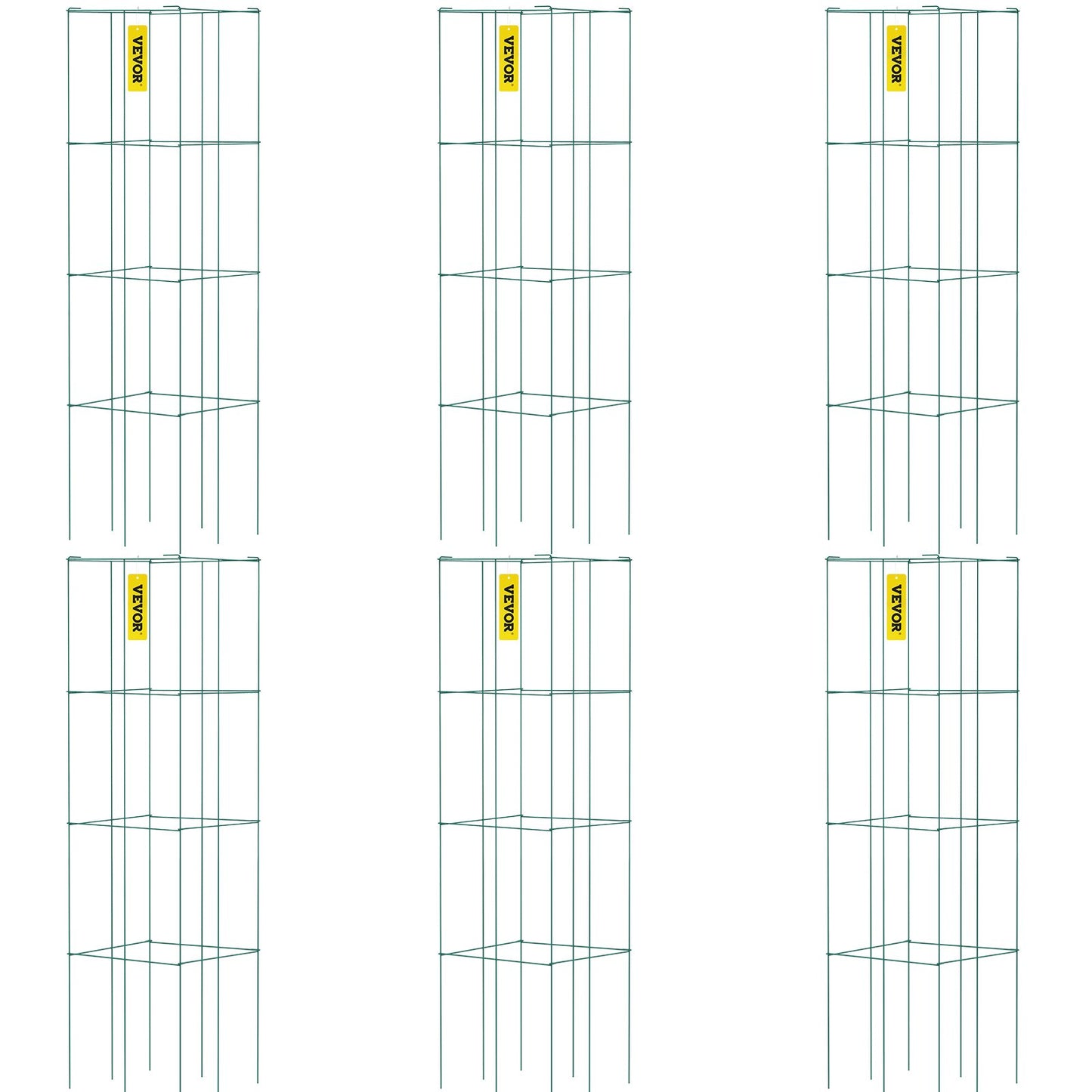 Tomato Cages, 14.6" x 14.6" x 39.4", 6-Pack Square Plant Support Cages, Green PVC Coated Steel Tomato Towers for Climbing Vegetables, Plants, Flowers, Fruits