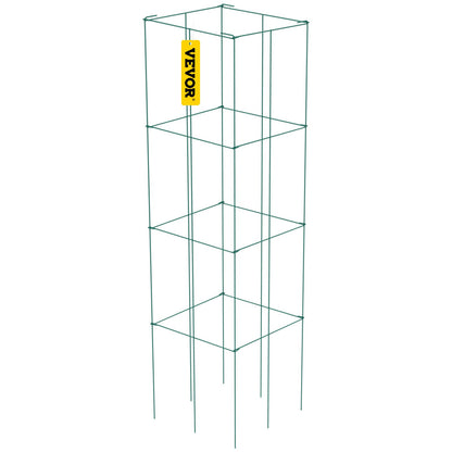 Tomato Cages, 14.6" x 14.6" x 39.4", 6-Pack Square Plant Support Cages, Green PVC Coated Steel Tomato Towers for Climbing Vegetables, Plants, Flowers, Fruits