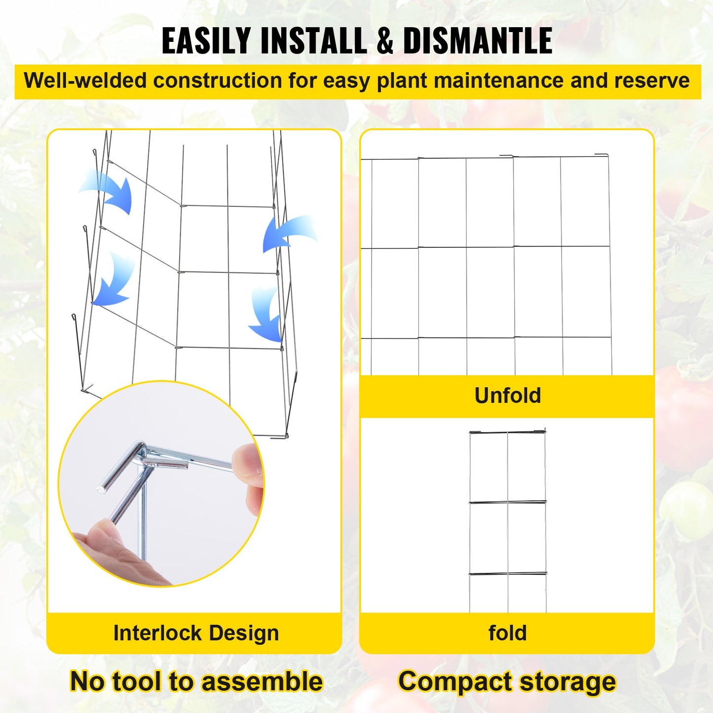 Tomatburar, 11,8\" x 11,8\" x 46,1\", 5-pack fyrkantiga växtstödburar, silver PVC-belagda ståltomattorn för klättring i grönsaker, växter, blommor, frukter