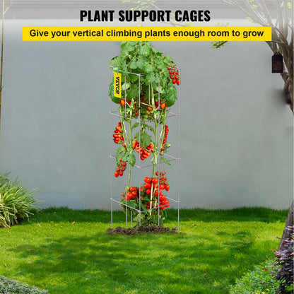 Tomatburar, 11,8" x 11,8" x 46,1", 10-pack fyrkantiga växtstödburar, silver PVC-belagda ståltomattorn för klättring i grönsaker, växter, blommor, frukter