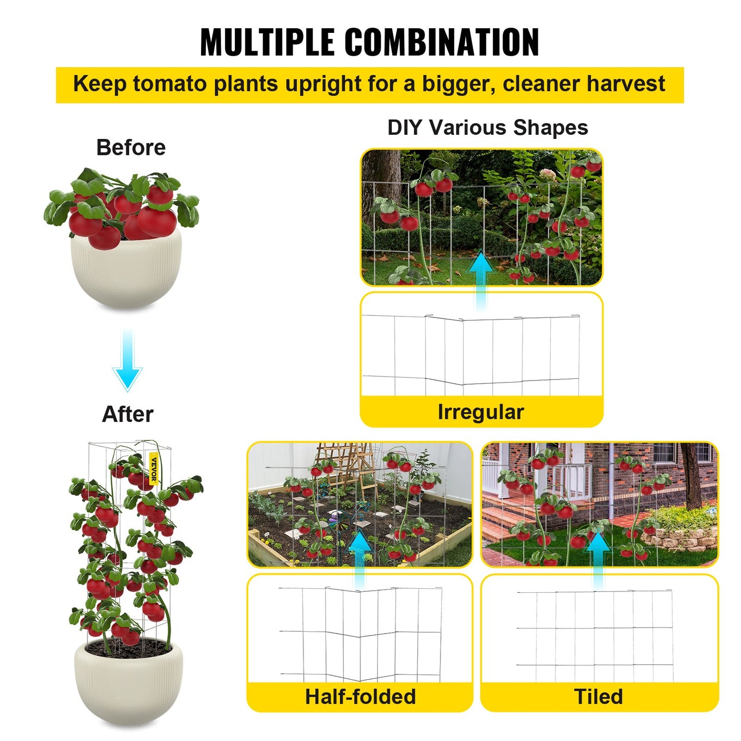 Tomatburar, 11,8" x 11,8" x 46,1", 10-pack fyrkantiga växtstödburar, silver PVC-belagda ståltomattorn för klättring i grönsaker, växter, blommor, frukter