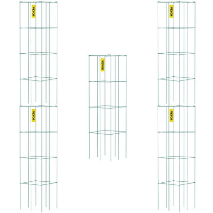 Tomatburar, 11,8" x 11,8" x 46,1", 5-pack fyrkantiga växtstödburar, gröna PVC-belagda tomattorn i stål för klättring i grönsaker, växter, blommor, frukter