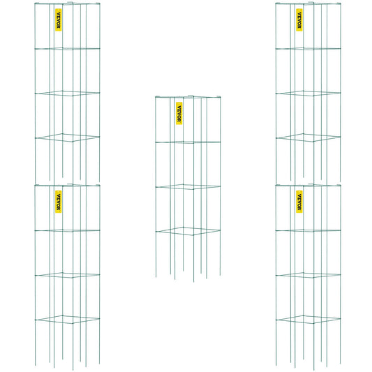 Tomatburar, 11,8" x 11,8" x 46,1", 5-pack fyrkantiga växtstödburar, gröna PVC-belagda tomattorn i stål för klättring i grönsaker, växter, blommor, frukter