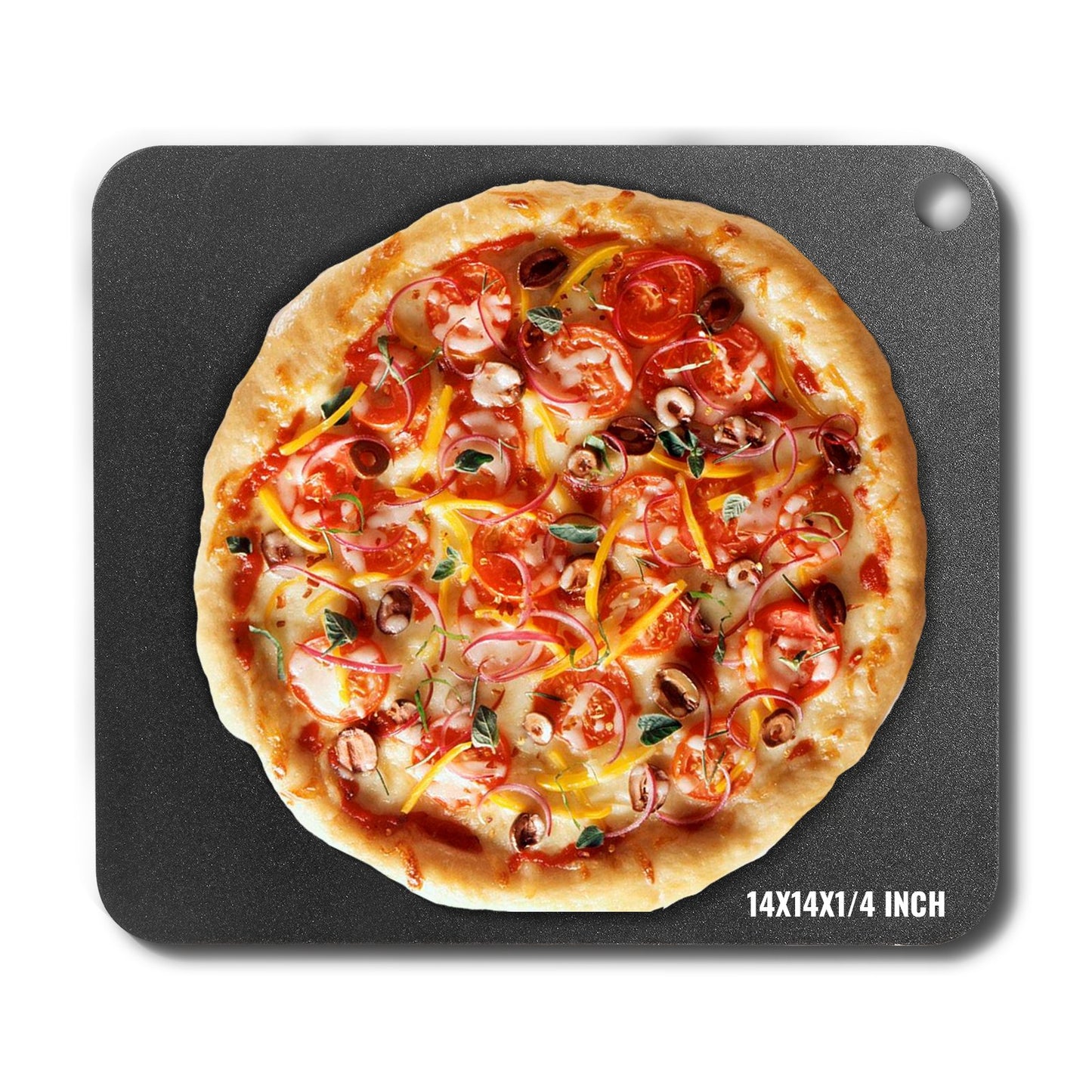 Pizzastål, 14" x 14" x 1/4" Pizzastålplatta för ugn, förkryddad pizzabaksten i kolstål med 20X högre ledningsförmåga, kraftig rostfri pizzapanna för utomhusgrill, inomhusugn