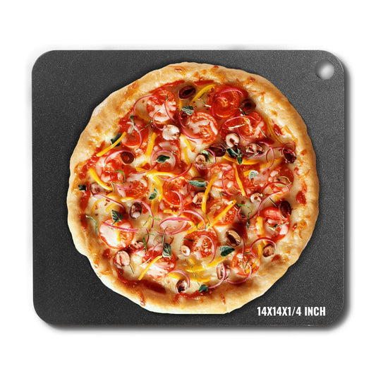 Pizzastål, 14" x 14" x 1/4" Pizzastålplatta för ugn, förkryddad pizzabaksten i kolstål med 20X högre ledningsförmåga, kraftig rostfri pizzapanna för utomhusgrill, inomhusugn