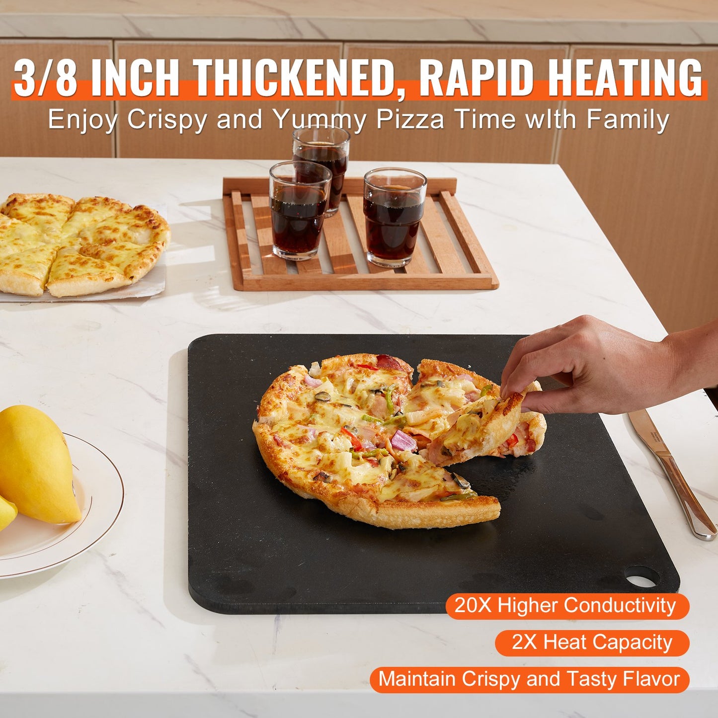 Pizzastahl, 16" x 14,5" x 3/8" Pizzastahlplatte für den Ofen, vorgewürzter Pizzabackstein aus Karbonstahl mit 20-mal höherer Leitfähigkeit, robuste Pizzapfanne für Außengrill, Innenofen