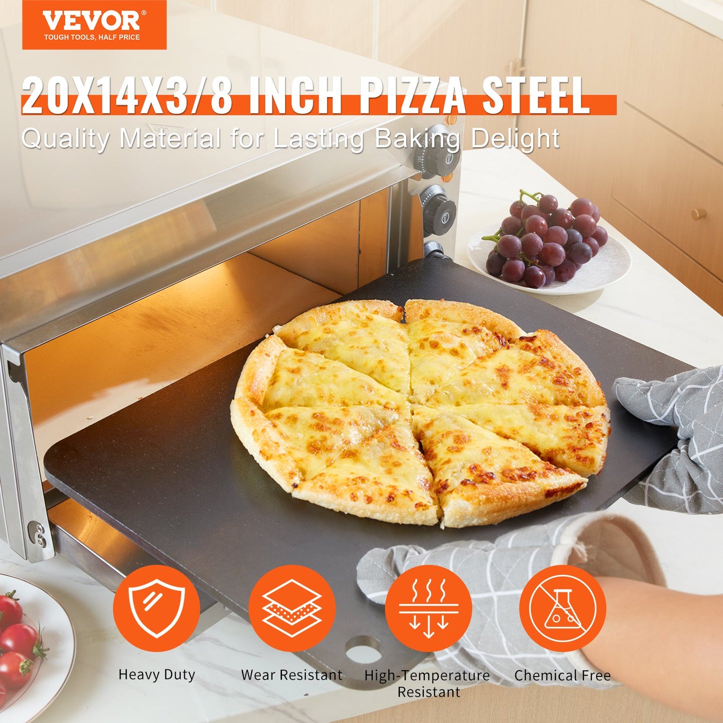 Pizza Steel, 20" x 14" x 3/8" Pizza Steel Plate for Oven, Pre-Seasoned Carbon Steel Pizza Baking Stone with 20X Higher Conductivity, Heavy Duty Stainless Steel Pizza Pan for Outdoor Grill, Indoor Oven
