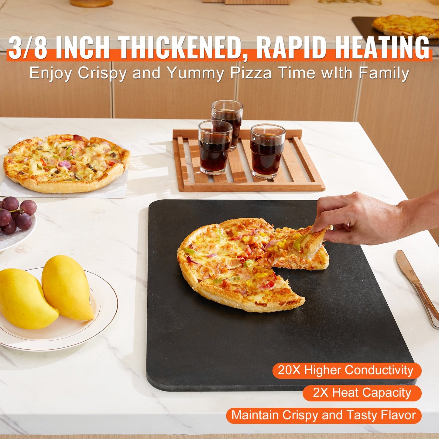 Pizza Steel, 20" x 14" x 3/8" Pizza Steel Plate for Oven, Pre-Seasoned Carbon Steel Pizza Baking Stone with 20X Higher Conductivity, Heavy Duty Stainless Steel Pizza Pan for Outdoor Grill, Indoor Oven