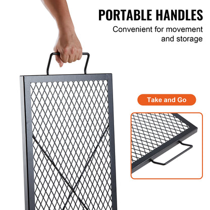 32" Rectangular Cooking Grate Fireplace Grill Grate X-Marks Heavy-Duty Steel