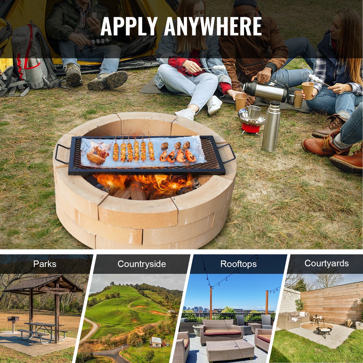 32" Rectangular Cooking Grate Fireplace Grill Grate X-Marks Heavy-Duty Steel