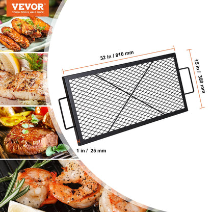 32" Rectangular Cooking Grate Fireplace Grill Grate X-Marks Heavy-Duty Steel