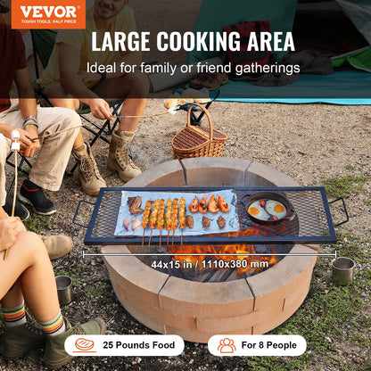 X-Marks Eldstadsgrill, rektangulär matlagningsgaller, Heavy Duty Steel Campfire BBQ Grill Galler med handtag och stöd X Wire, Bärbar campingkokare för utomhusfest, 44 tum svart