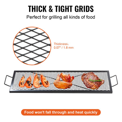 X-Marks Eldstadsgrill, rektangulär matlagningsgaller, Heavy Duty Steel Campfire BBQ Grill Galler med handtag och stöd X Wire, Bärbar campingkokare för utomhusfest, 44 tum svart