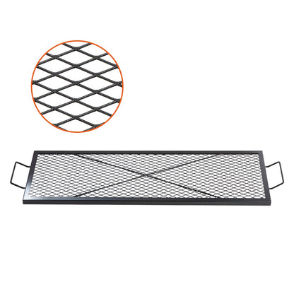 X-Marks Eldstadsgrill, rektangulär matlagningsgaller, Heavy Duty Steel Campfire BBQ Grill Galler med handtag och stöd X Wire, Bärbar campingkokare för utomhusfest, 44 tum svart