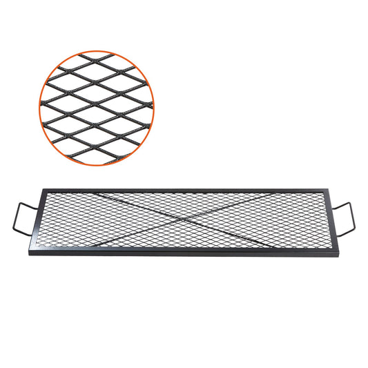 X-Marks Eldstadsgrill, rektangulär matlagningsgaller, Heavy Duty Steel Campfire BBQ Grill Galler med handtag och stöd X Wire, Bärbar campingkokare för utomhusfest, 44 tum svart