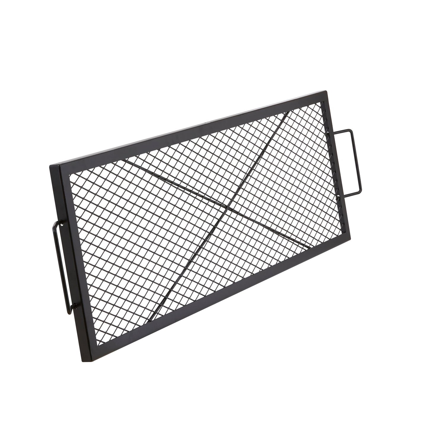 X-Marks Eldstadsgrill, rektangulär matlagningsgaller, Heavy Duty Steel Campfire BBQ Grill Galler med handtag och stöd X Wire, Bärbar campingkokare för utomhusfest, 44 tum svart