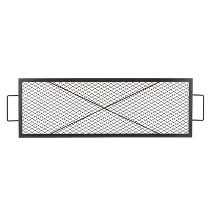 X-Marks Eldstadsgrill, rektangulär matlagningsgaller, Heavy Duty Steel Campfire BBQ Grill Galler med handtag och stöd X Wire, Bärbar campingkokare för utomhusfest, 44 tum svart