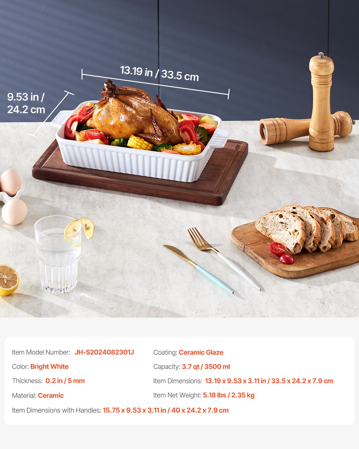 Ceramic baking dish Rectangular casserole Deep for baking and serving