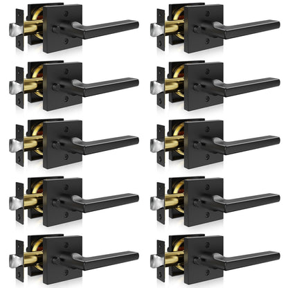 Privacy Door Handle 10 PCS Matte Black Square Door Lever Interior Keyless