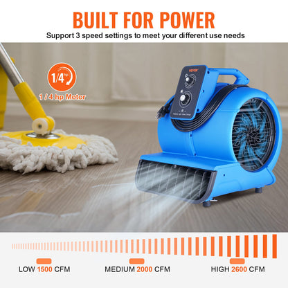 Golvfläkt 1250 RPM 2600 CFM Air Mover med 4 blåsvinklar 3-hastigheter